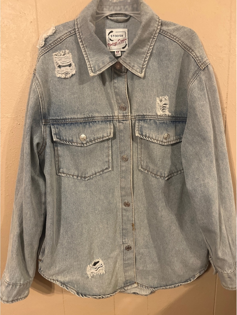 STOOSH Vintage Denim Light Wash Distressed Jacket Medium